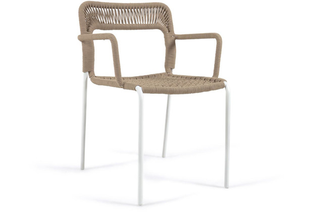 Nosh Stuhl stapelbarer Cailin aus beigefarbenem Seil und Beinen aus verzinktem Stahl wei lacki