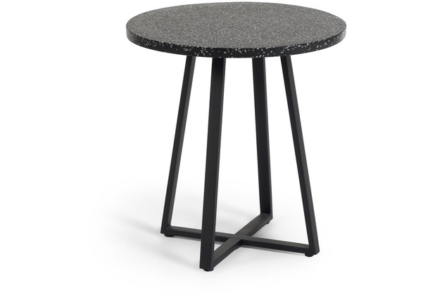 Nosh Tella runder Tisch Terrazzo schwarz und Stahlbeine Ø 70 cm