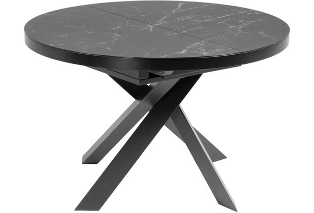 Nosh Vashti ausziehbarer runder Tisch  120(160) cm Feinsteinzeugplatte und schwarze Stahlbeine