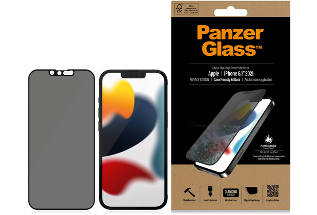 PanzerGlass E2E iPhone 13 Privacy Case Friendly, Black *PRO