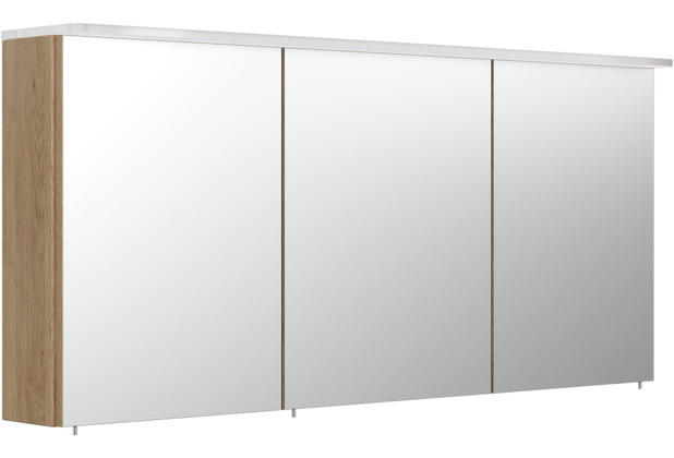 Posseik Spiegelschrank 140cm inkl. Design Acryl-Lampe und Glasböden eiche hell EEK: F