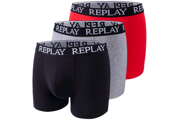 REPLAY BOXER Style 01/C Basic Cuff Logo 3 Stück Box black/grey melange/red L