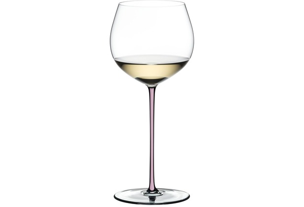 Riedel Fatto A Mano Oaked Chardonnay Glas mit pinkem Stiel