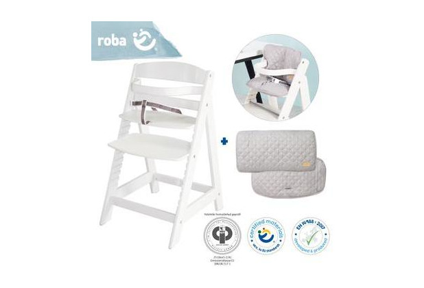 Roba Bundle roba Style mitwachsender, weißer Treppenhochstuhl und Sitzverkleinerer