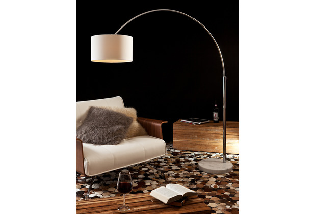SalesFever Bogenlampe 210 cm schwarz Dimmerungsschalter,  Lampenschirm 35 cm, echter Marmorfu