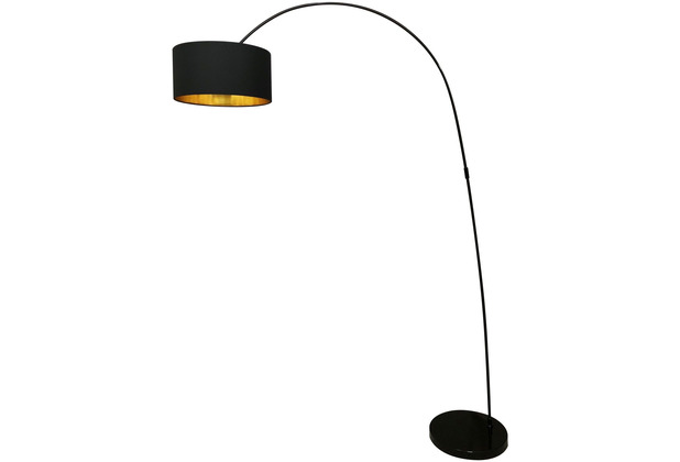 SalesFever Bogenlampe mit Stoffschirm schwarz Metall, Stoff Schwarz, Gold 394076