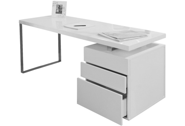SalesFever Schreibtisch 140x70x76 cm wei hochglanz lackiert, inkl. Container mit 3 Schubladen