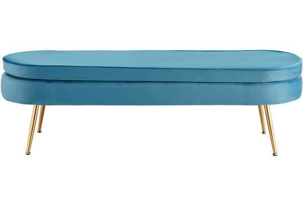 SalesFever Sitzpouf oval lang aus Samt Blau Blau, Gold 397251