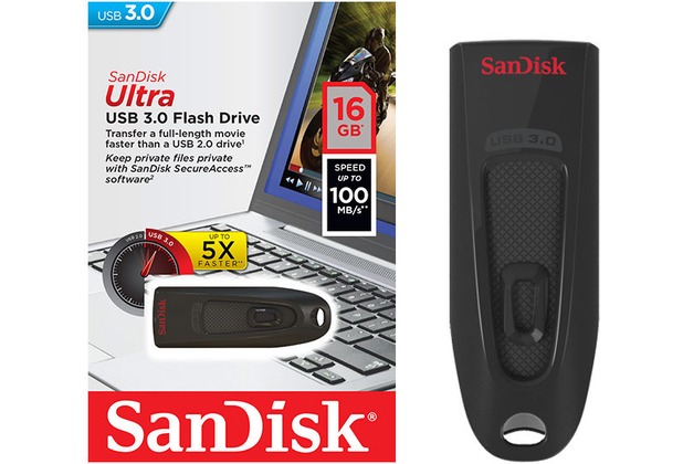 Sandisk USB 3.0 Stick 16GB, Cruzer Ultra SecureAccess Software, Retail-Blister