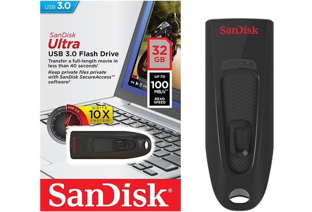Sandisk USB 3.0 Stick 32GB, Cruzer Ultra SecureAccess Software, Retail-Blister