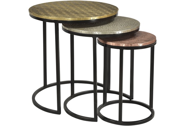 SIT THIS & THAT 3-Satz-Tisch Platten mit Messing, Weimetall bzw. Kupfer beschlagen, Gestell antikschwarz