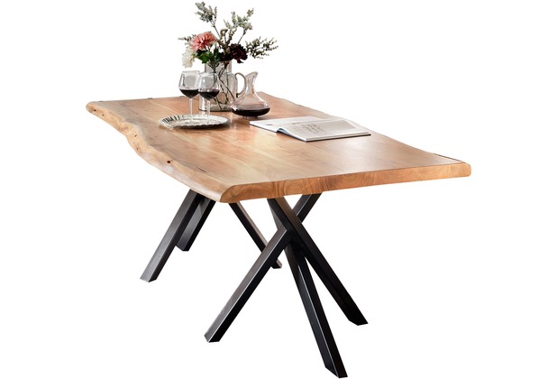 SIT TABLES & CO Tisch 160x85 cm, Akazie natur, 36 mm Platte natur, Gestell schwarz