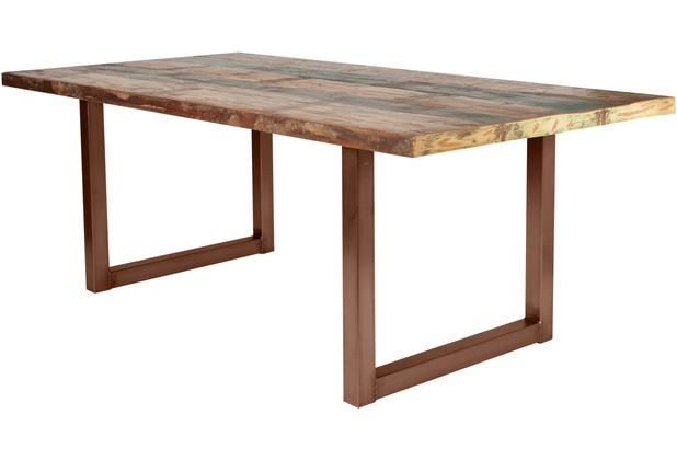 SIT TABLES & CO Tisch 160x85 cm, buntes Altholz Platte bunt lackiert, Gestell braun