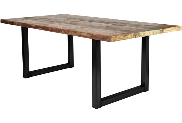 SIT TABLES & CO Tisch 160x85 cm, buntes Altholz Platte bunt lackiert, Gestell schwarz