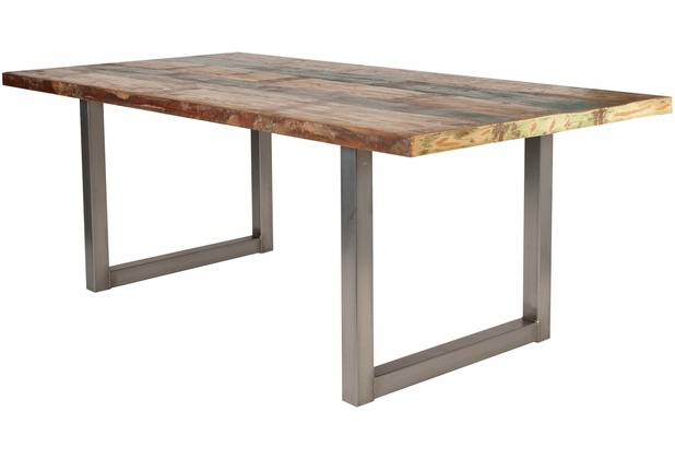 SIT TABLES & CO Tisch 160x85 cm, buntes Altholz Platte bunt lackiert, Gestell silber