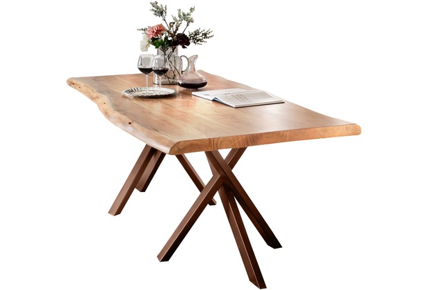 SIT TABLES & CO Tisch 180x100 cm, Akazie natur, 56 mm Platte natur, Gestell braun