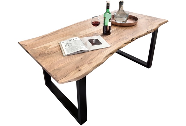 SIT TABLES & CO Tisch 180x100 cm, Akazie natur, 56 mm Platte natur, Gestell schwarz
