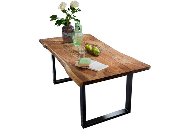 SIT TABLES & CO Tisch 200 x 100 cm Platte nussbaumfarbig, Gestell schwarz lackiert