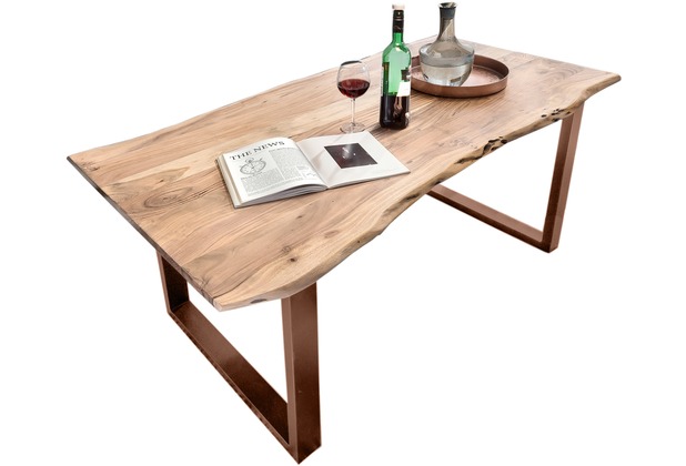 SIT TABLES & CO Tisch 200x100 cm, Akazie natur, 36 mm Platte natur, Gestell braun
