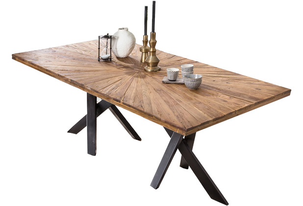 SIT TABLES & CO Tisch 200x100 cm Platte recyceltes Teak, Gestell antikschwarz