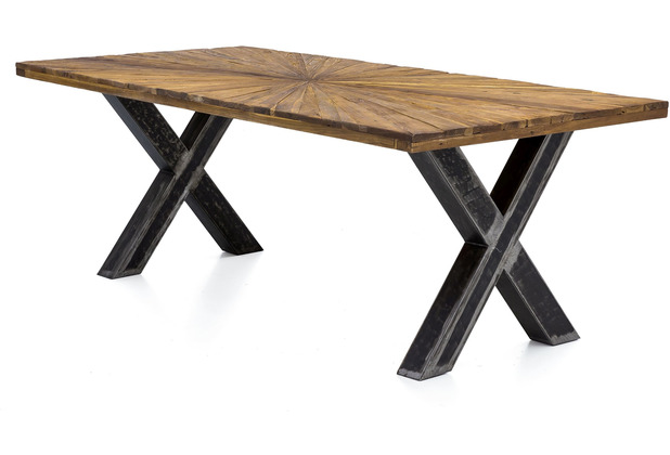 SIT TABLES & CO Tisch 160x90 cm Platte natur, Gestell Roheisen used look, klar lackiert