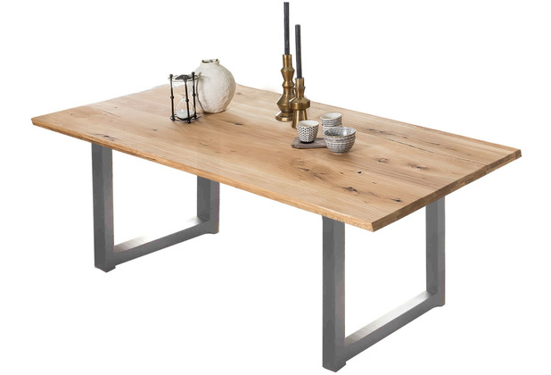 SIT TABLES & CO Tisch 180x100 cm Platte natur, Gestell antiksilber