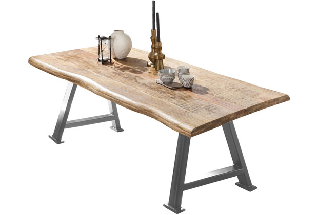 SIT TABLES & CO Tisch 180x90 cm Platte natur, Gestell antiksilber