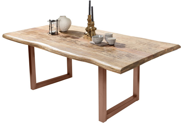 SIT TABLES & CO Tisch 200x100 cm Platte Mango mit Baumkante, braunes Kufen-Gestell