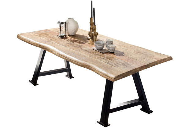 SIT TABLES & CO Tisch 200x100 cm Platte Mango mit Baumkante, schwarzes A-Gestell