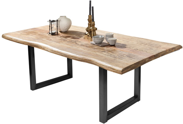 SIT TABLES & CO Tisch 200x100 cm Platte Mango mit Baumkante, schwarzes Kufen-Gestell