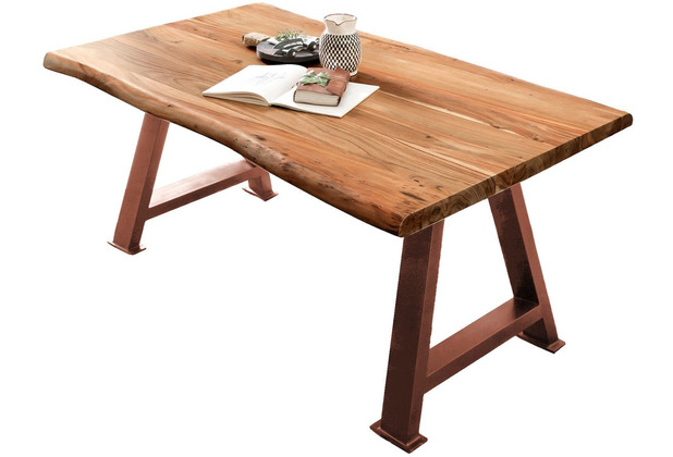 SIT TABLES & CO Tisch 200x100 cm Platte Akazie 36 mm mit Baumkante, braunes A-Gestell