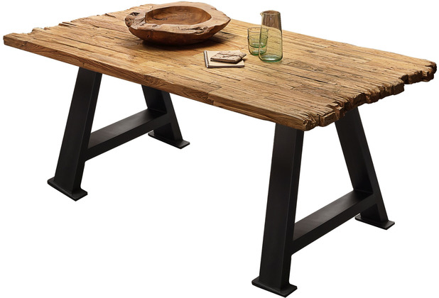 SIT TABLES & CO Tisch 200x100 cm Platte Teak mit Bruchkante, schwarzes A-Gestell