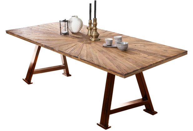 SIT TABLES & CO Tisch 200x100 cm Platte Teak mit Sonnenmuster, braunes A-Gestell