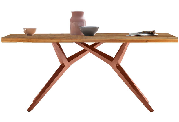 SIT TABLES & CO Tisch 200x100 cm Platte Teak mit Sonnenmuster, extravagantes braunes Gestell