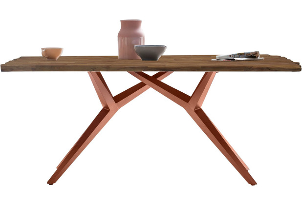 SIT TABLES & CO Tisch 200x100 cm Platte Teak mit Bruchkante, extravagantes braunes Gestell