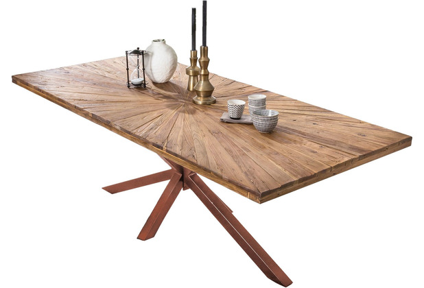 SIT TABLES & CO Tisch 200x100 cm Platte Teak \"Sonne\", braunes Stern-Gestell