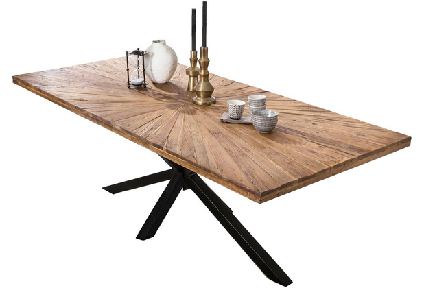 SIT TABLES & CO Tisch 200x100 cm Platte Teak \"Sonne\", schwarzes Stern-Gestell