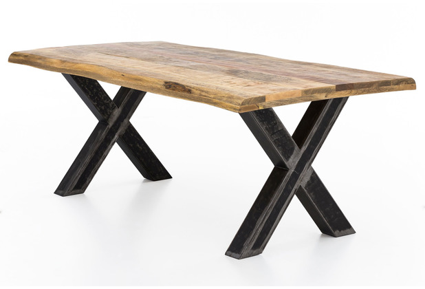 SIT TABLES & CO Tisch 220x100 cm Platte natur, Gestell Roheisen used look, klar lackiert