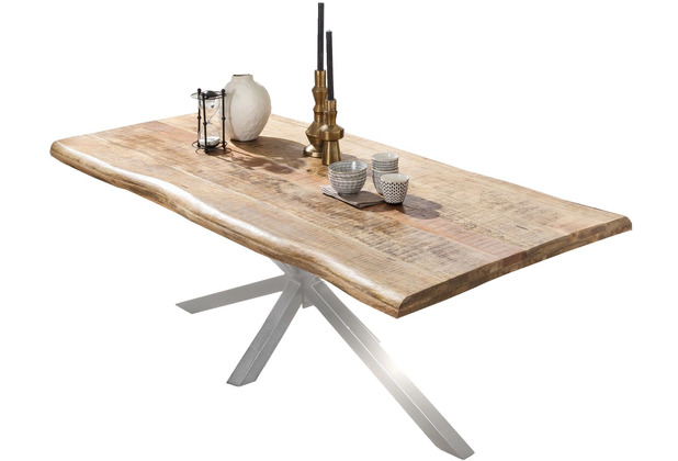 SIT TABLES & CO Tisch 220x100 cm Platte natur, Gestell antiksilbern