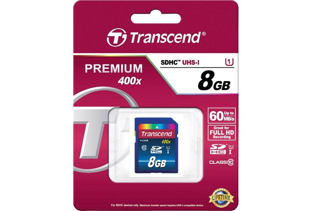 Transcend 8GB SDHC, Class10, UHS-I 400x Premium