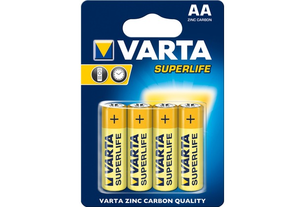 VARTA Batterie Zink-Kohle, Mignon, AA, R06, 1.5V Superlife, Retail Blister (4-Pack)