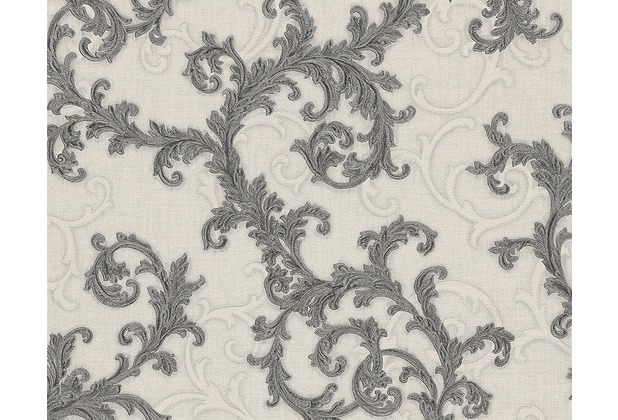 Versace klassische Mustertapete Baroque & Roll, Tapete, grau, metallic, weiß 962315