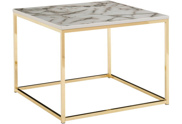 Wohnling Couchtisch 60x60x45 cm mit Marmor Optik Weiß / Gold, Wohnzimmertisch mit Metall-Gestell, Sofatisch Eckig Tisch Wohnzimmer  Beistelltisch