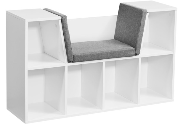 Wohnling Design Regal mit Sitzfläche 101,5 x 61,5 x 30 cm Weiß Matt, Standregal mit Sitzauflage Grau