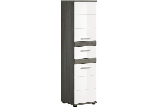 xonox.home Blake Standschrank (B/H/T: 35x137x31 cm) in Rauchsilber Nachbildung und wei Hochglanz tiefzieh