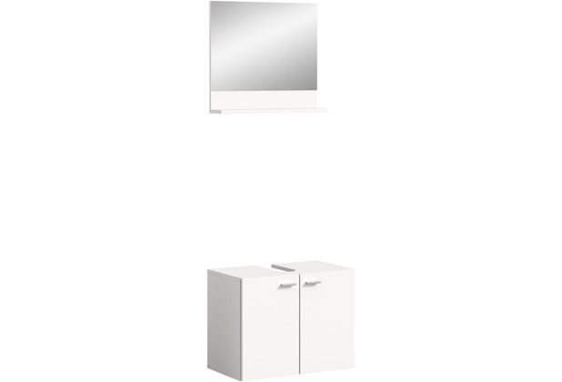 xonox.home Boston Waschbeckenunterschrank + Spiegel (B/H/T: 57x44x33 cm) in wei Nachbildung und wei Nachbildung bodenstehend und hngend montierbar