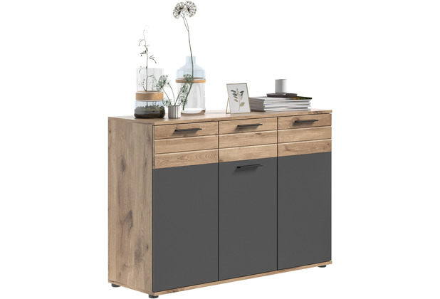 xonox.home Mason Kommode (B/H/T: 120x87x40 cm) in Nox Oak Nachbildung und Basalt grau Nachbildung