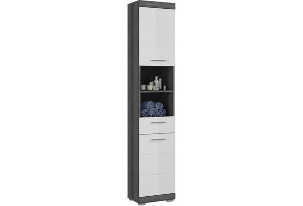 xonox.home Scout Hochschrank (B/H/T: 37x191x31 cm) in Rauchsilber Nachbildung und wei Hochglanz tiefzieh