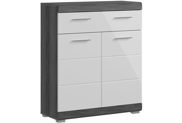 xonox.home Scout Standschrank (B/H/T: 74x88x31 cm) in Rauchsilber Nachbildung und wei Hochglanz tiefzieh